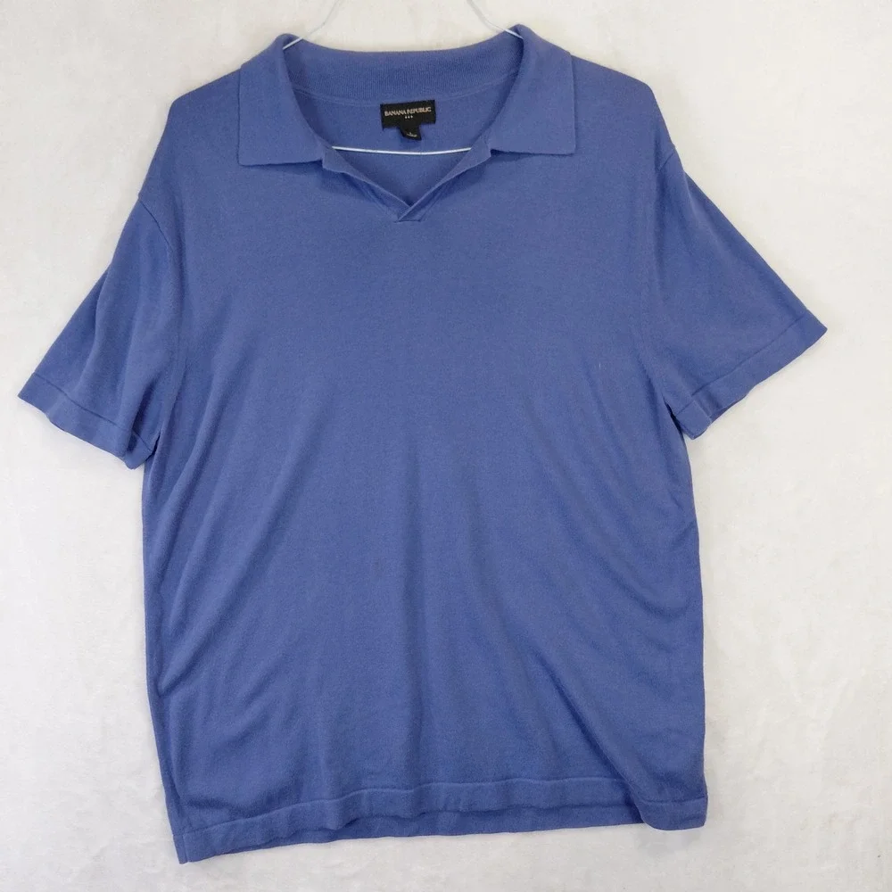Banana Republic Mens Blue 100% Cotton Short Sleeve Knit Sweater Polo Shirt L